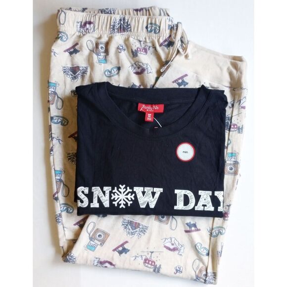 *50off3* NWT Family Pajamas Snow Day PJs Set XXL 2XL Cotton Blend Ski Vintage - Picture 3 of 5